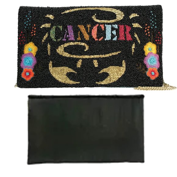 Mary Frances Cancer Horoscope Signs Bag Floral Beaded Black Handbag Purse NEW - Picture 4 of 6